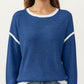 Long Sleeve Knit Top with Contrast Trim and Relaxed Fit