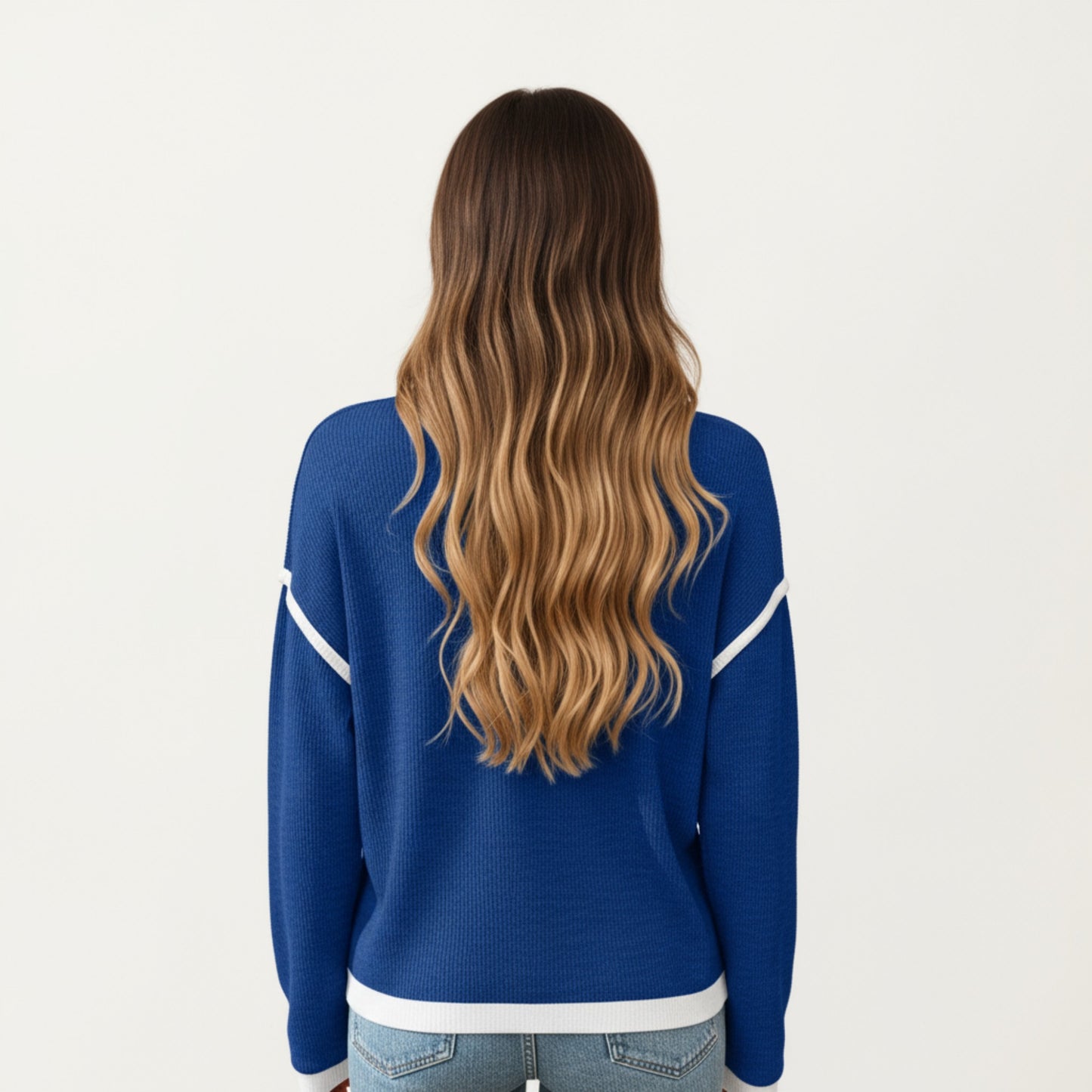 Long Sleeve Knit Top with Contrast Trim and Relaxed Fit