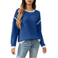 Long Sleeve Knit Top with Contrast Trim and Relaxed Fit