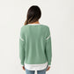 Long Sleeve Knit Top with Contrast Trim and Relaxed Fit