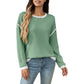 Long Sleeve Knit Top with Contrast Trim and Relaxed Fit