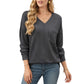 V-Neck Long Sleeve Knit Top with Chest Pocket and Relaxed Fit