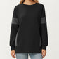 Crew Neck Long Sleeve Pullover Top with Colorblock Sleeve Detail