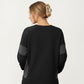 Crew Neck Long Sleeve Pullover Top with Colorblock Sleeve Detail