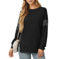 Crew Neck Long Sleeve Pullover Top with Colorblock Sleeve Detail
