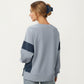 Crew Neck Long Sleeve Pullover Top with Colorblock Sleeve Detail