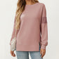 Crew Neck Long Sleeve Pullover Top with Colorblock Sleeve Detail