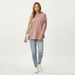 Crew Neck Long Sleeve Pullover Top with Colorblock Sleeve Detail