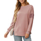 Crew Neck Long Sleeve Pullover Top with Colorblock Sleeve Detail
