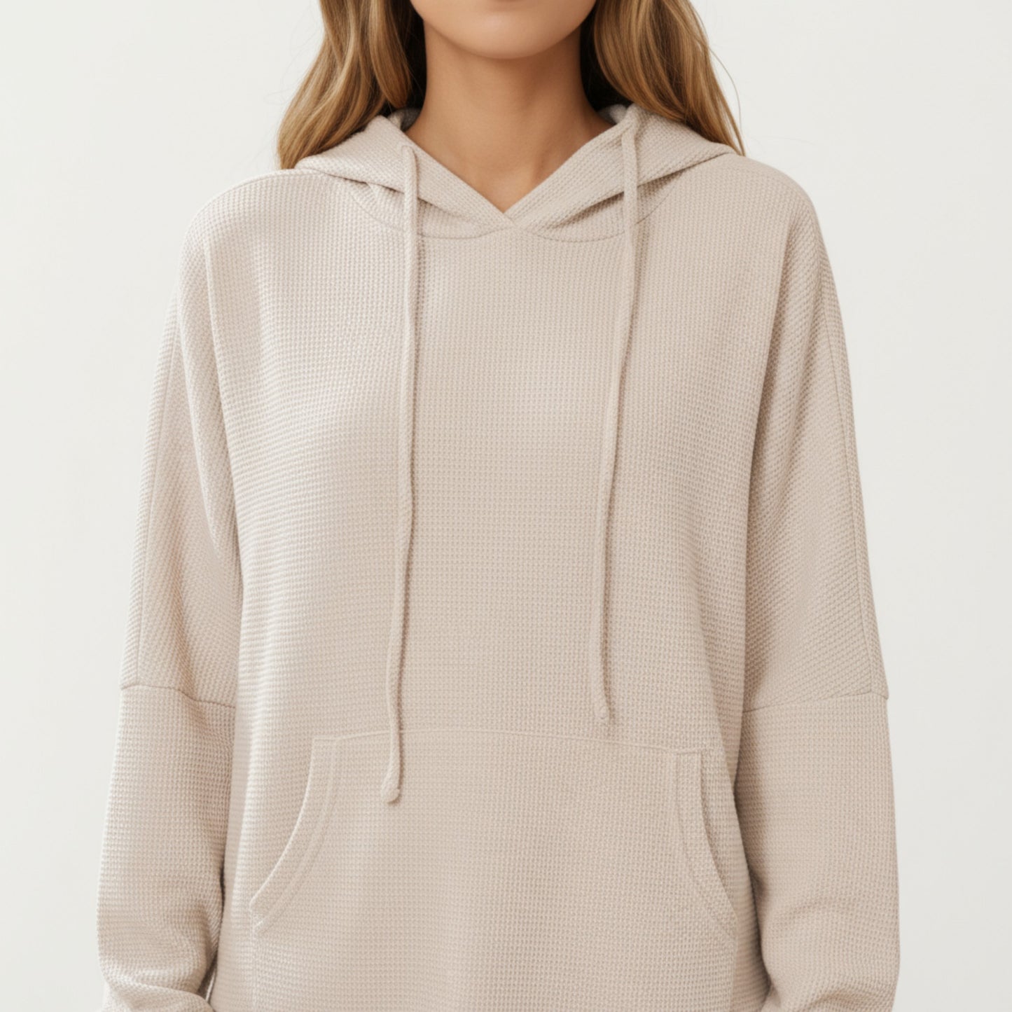 Long Sleeve Pullover Hoodie with Kangaroo Pocket and Drawstring Detail