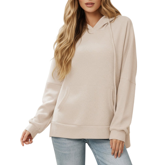 Long Sleeve Pullover Hoodie with Kangaroo Pocket and Drawstring Detail