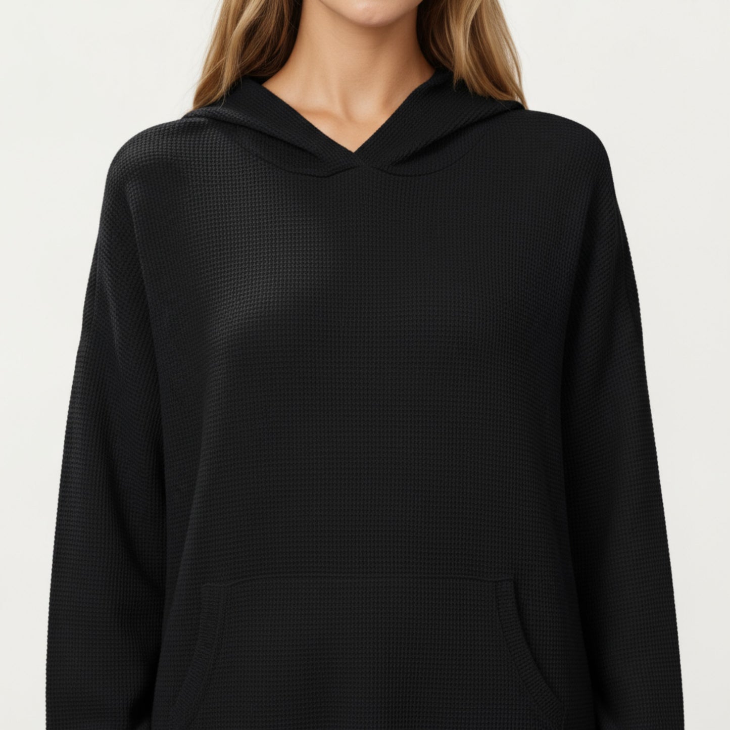 Long Sleeve Pullover Hoodie with Kangaroo Pocket and Drawstring Detail
