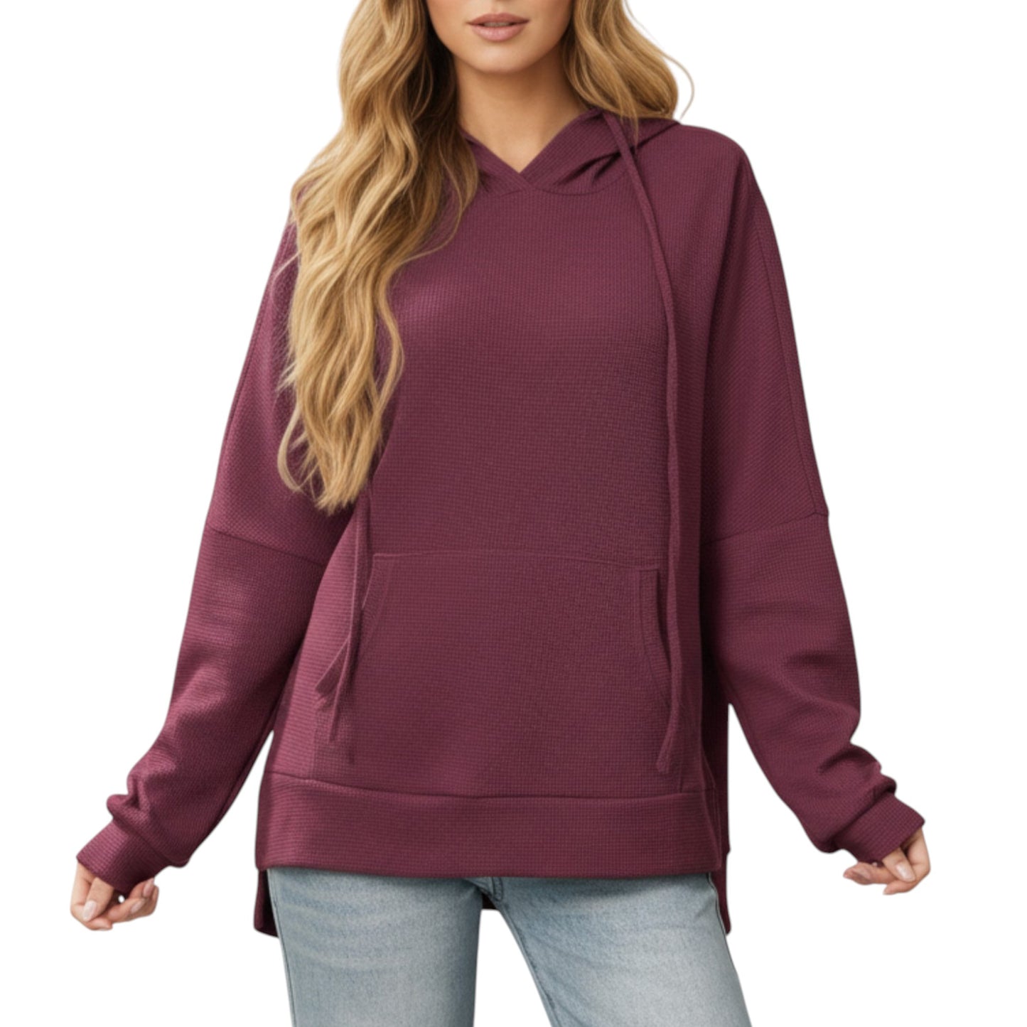 Long Sleeve Pullover Hoodie with Kangaroo Pocket and Drawstring Detail