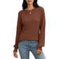Long Sleeve Ribbed Knit Top with Subtle Ruffle Cuff Detail