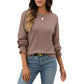 Long Sleeve Ribbed Knit Top with Subtle Ruffle Cuff Detail