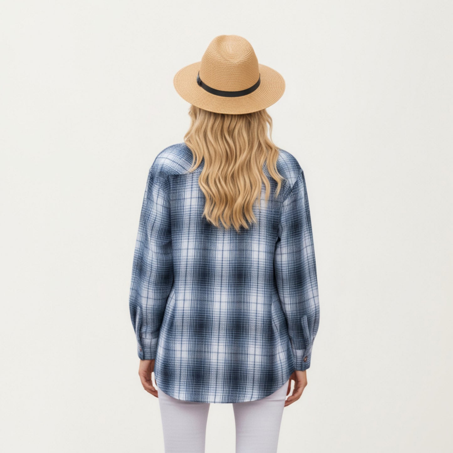 Long Sleeve Plaid Button-Up Shirt with Front Pockets and Relaxed Fit
