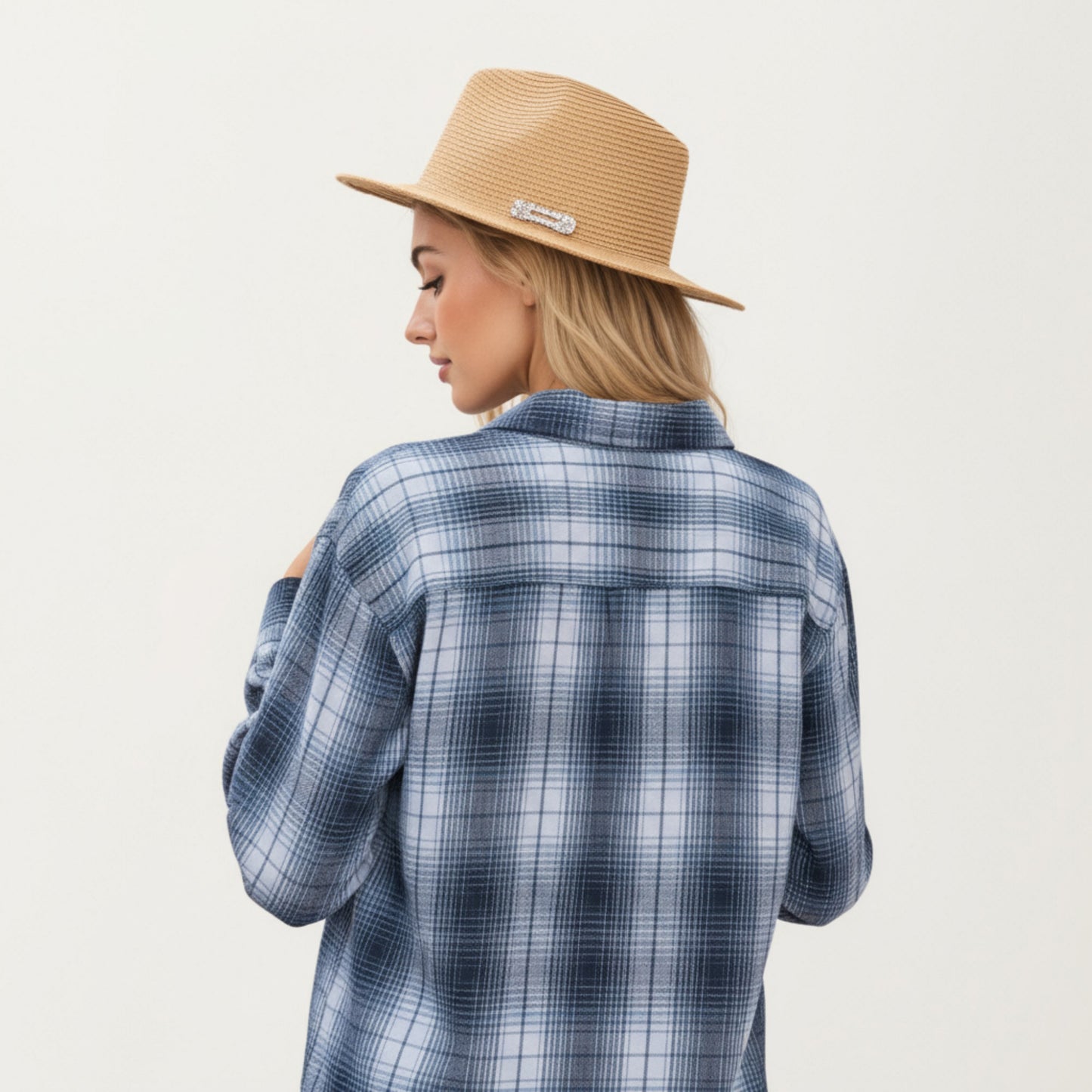 Long Sleeve Plaid Button-Up Shirt with Front Pockets and Relaxed Fit