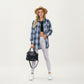 Long Sleeve Plaid Button-Up Shirt with Front Pockets and Relaxed Fit