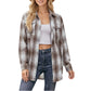 Long Sleeve Plaid Button-Up Shirt with Front Pockets and Relaxed Fit