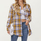 Long Sleeve Plaid Button-Up Shirt with Front Pockets and Relaxed Fit