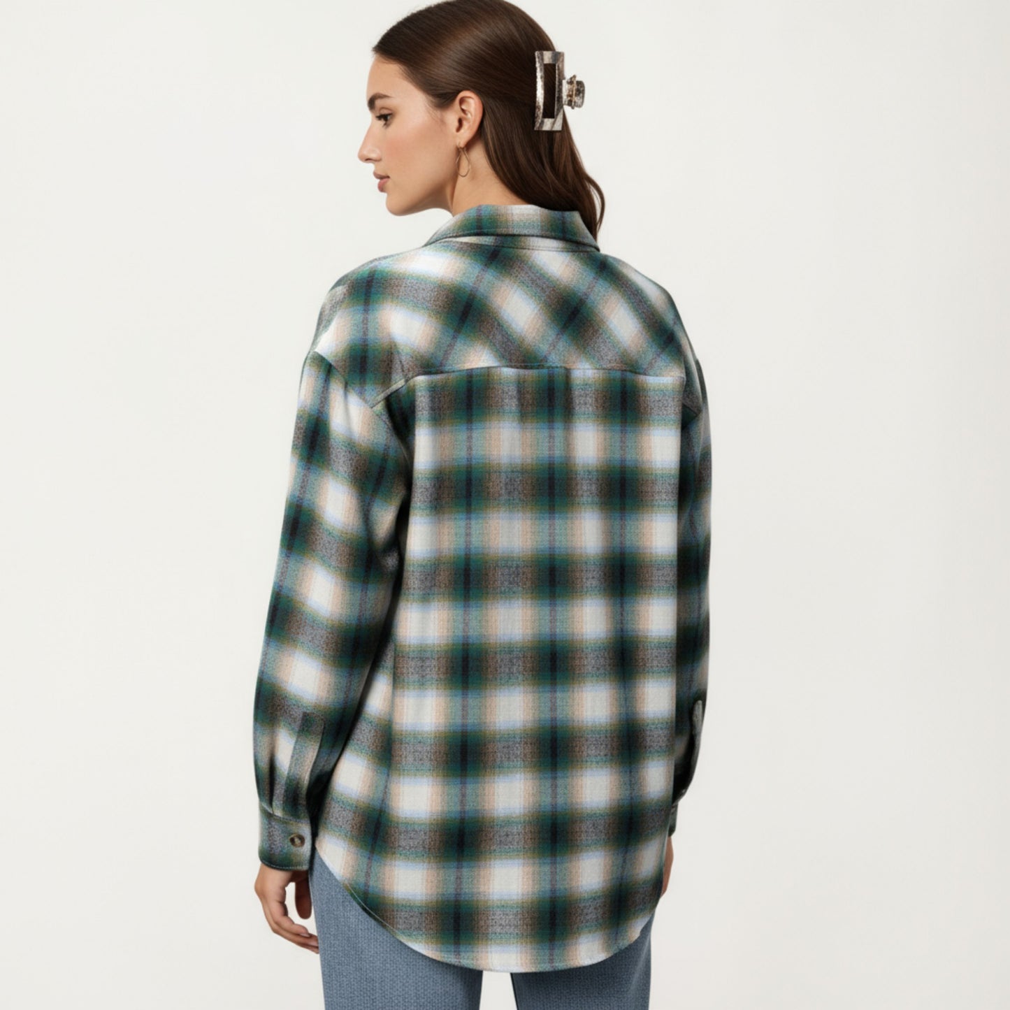 Long Sleeve Plaid Button-Up Shirt with Chest Pockets