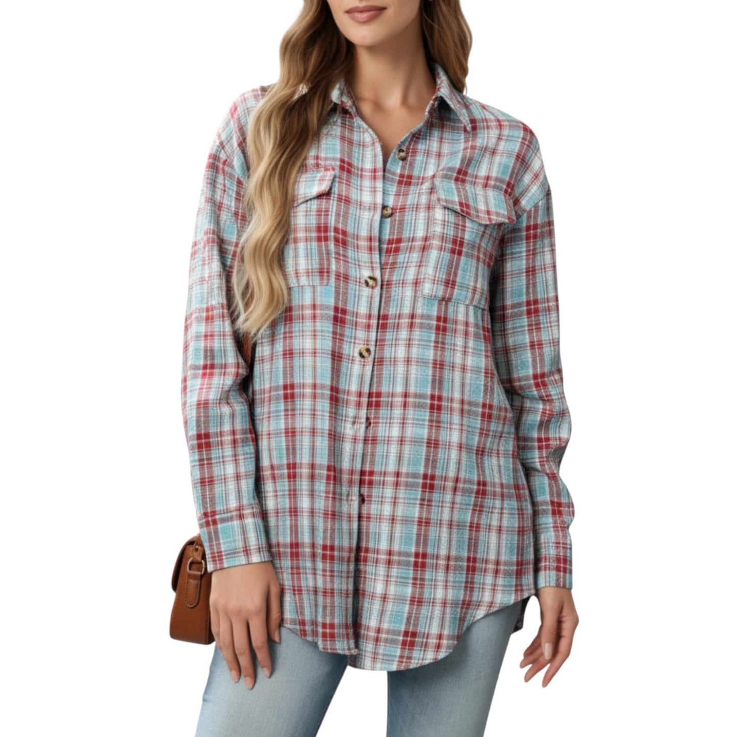 Long Sleeve Plaid Button-Up Shirt with Chest Pockets