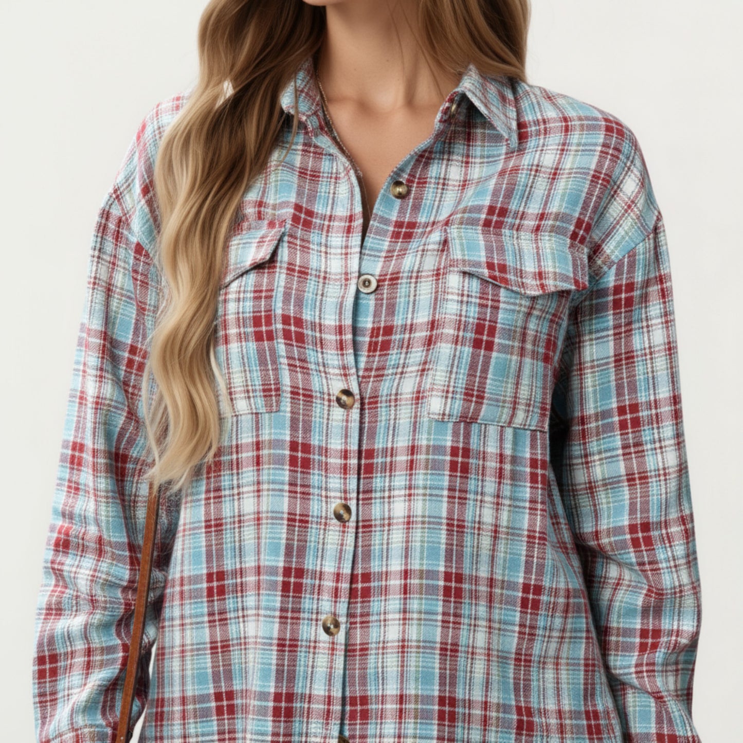 Long Sleeve Plaid Button-Up Shirt with Chest Pockets