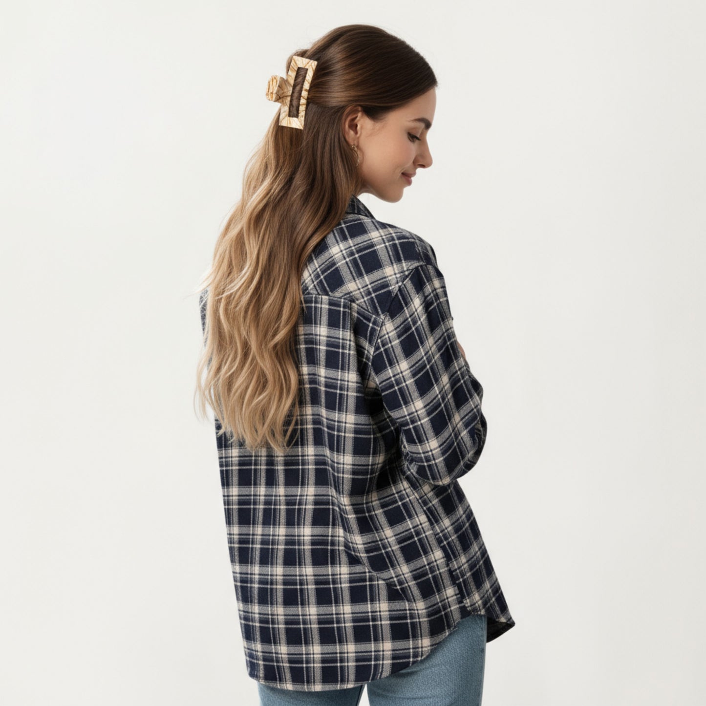 Long Sleeve Plaid Button-Up Shirt with Chest Pockets
