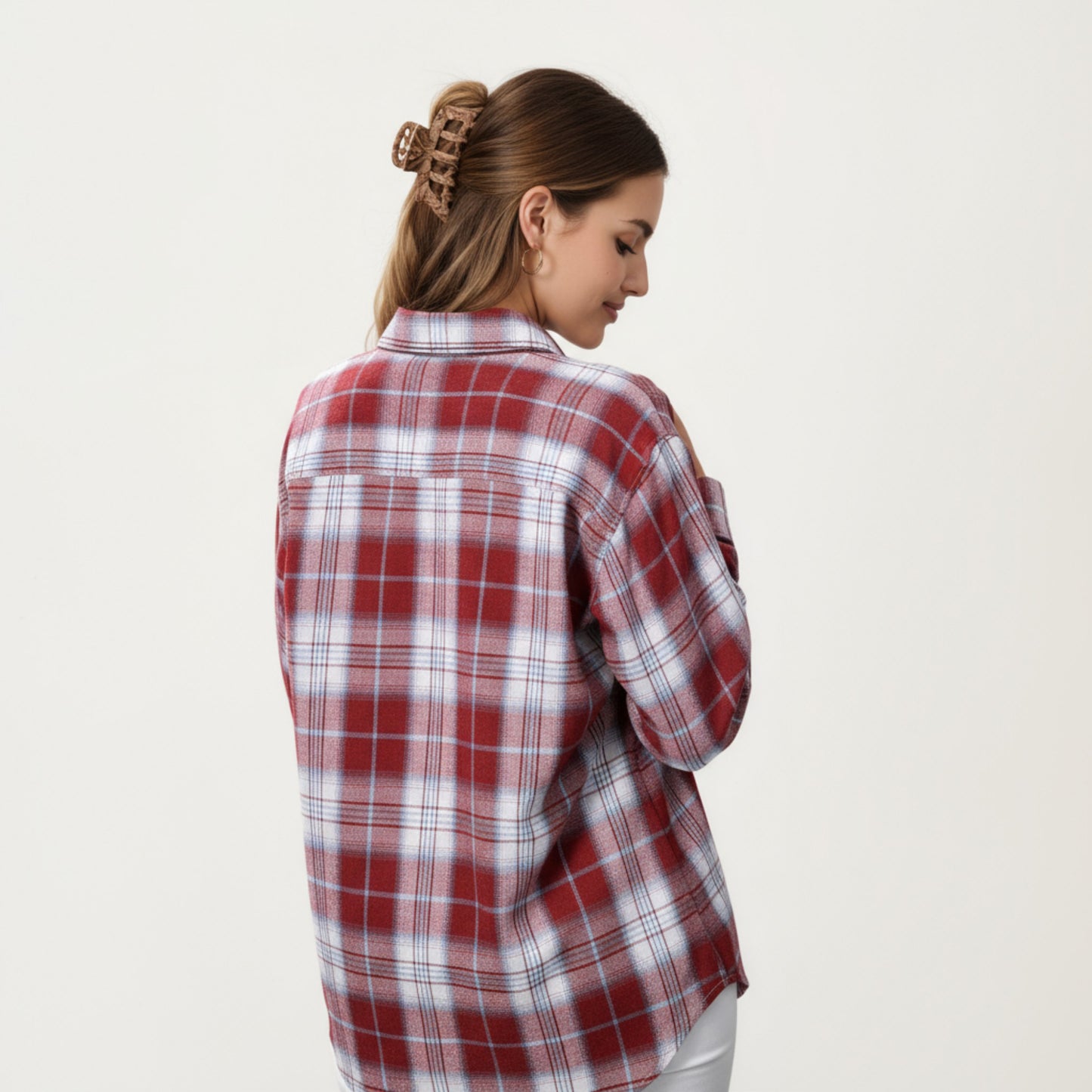Long Sleeve Plaid Button-Up Shirt with Chest Pockets