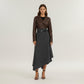 Asymmetrical Pinstripe Midi Skirt with High Waist and Tailored Draping