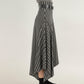 Asymmetrical Pinstripe Midi Skirt with High Waist and Tailored Draping