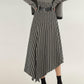 Asymmetrical Pinstripe Midi Skirt with High Waist and Tailored Draping