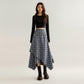 Asymmetrical Plaid Midi Skirt with Layered Handkerchief Hem