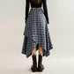 Asymmetrical Plaid Midi Skirt with Layered Handkerchief Hem