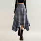 Asymmetrical Plaid Midi Skirt with Layered Handkerchief Hem