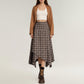 Asymmetrical Plaid Midi Skirt with Layered Handkerchief Hem