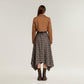 Asymmetrical Plaid Midi Skirt with Layered Handkerchief Hem