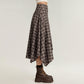 Asymmetrical Plaid Midi Skirt with Layered Handkerchief Hem