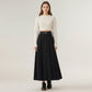High Waist Pleated Maxi Skirt with Structured A-Line Silhouette