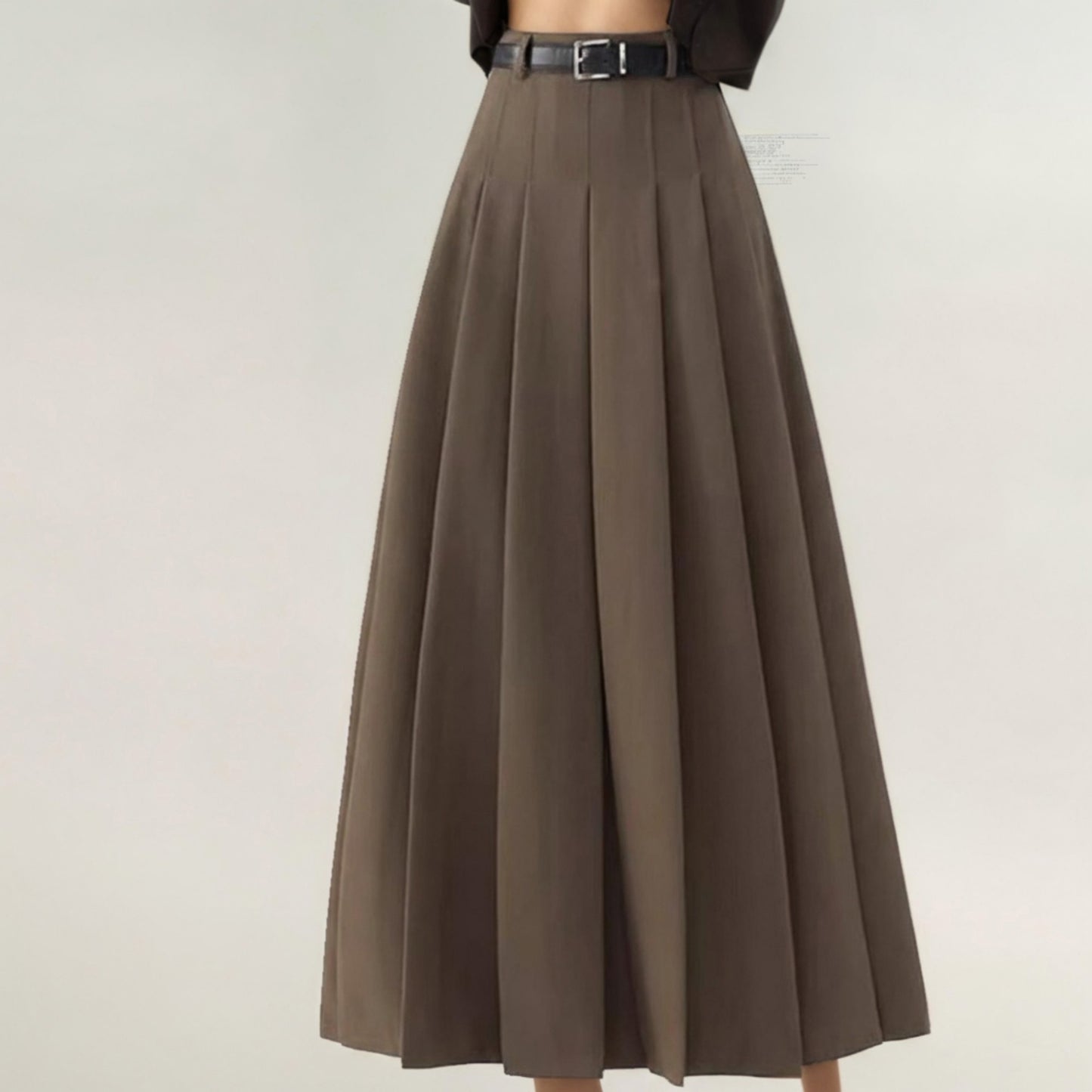 High Waist Pleated Maxi Skirt with Structured A-Line Silhouette