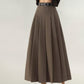 High Waist Pleated Maxi Skirt with Structured A-Line Silhouette