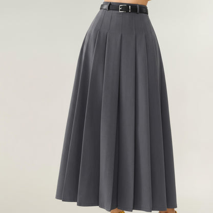 High Waist Pleated Maxi Skirt with Structured A-Line Silhouette