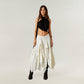 Asymmetrical Layered Lace Maxi Skirt with Flowing Ruffle Drapes