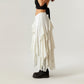 Asymmetrical Layered Lace Maxi Skirt with Flowing Ruffle Drapes