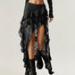 Asymmetrical Lace Maxi Skirt with Ruffled Layers and High Slit