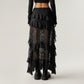 Asymmetrical Lace Maxi Skirt with Ruffled Layers and High Slit
