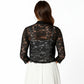 Floral Lace Cropped Cardigan with 3/4 Sleeves and Scalloped Trim