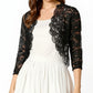 Floral Lace Cropped Cardigan with 3/4 Sleeves and Scalloped Trim