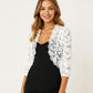 Floral Lace Cropped Cardigan with 3/4 Sleeves and Scalloped Trim