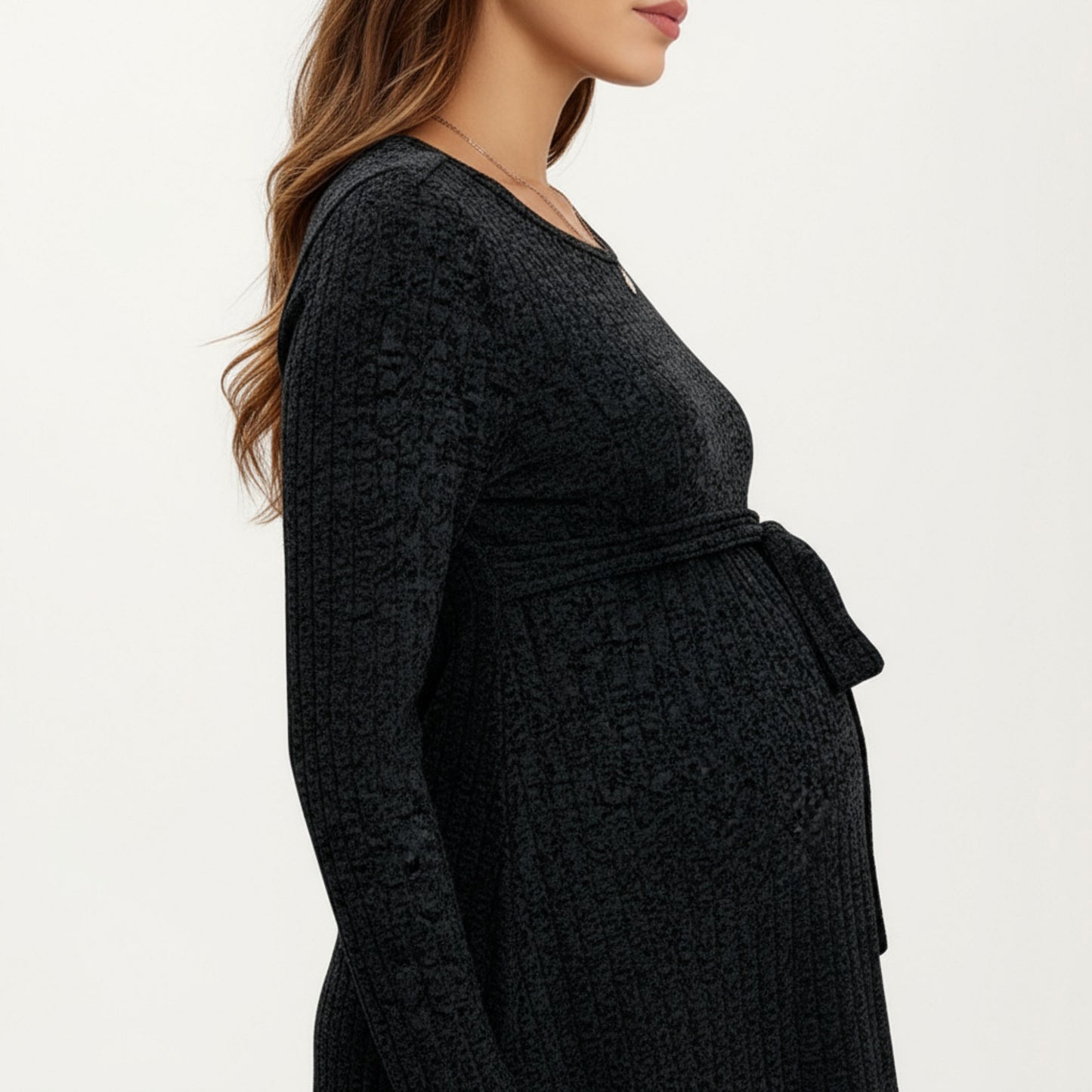 Long Sleeve Maternity Top with Textured Knit Fabric and Side Bow Detail